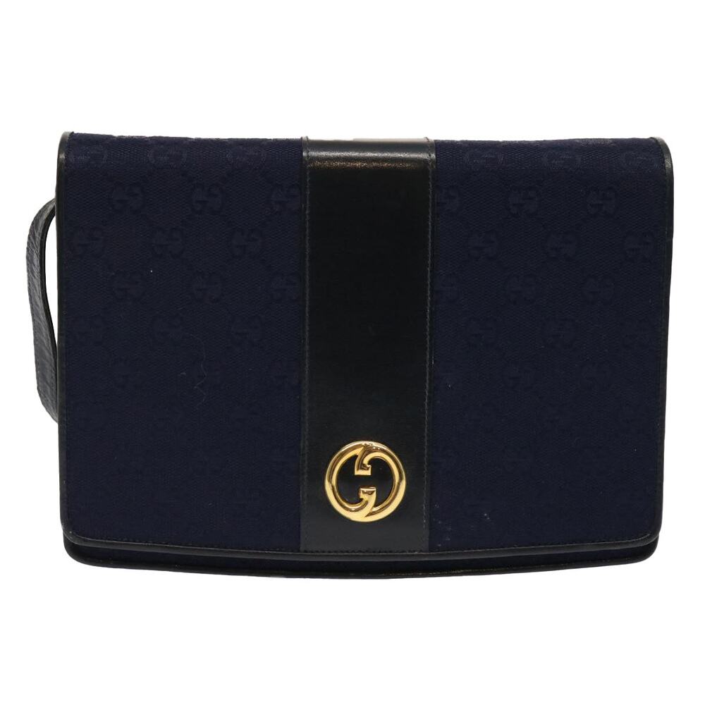 GUCCI GG Canvas Shoulder Bag Navy Black - Picture 2 of 16